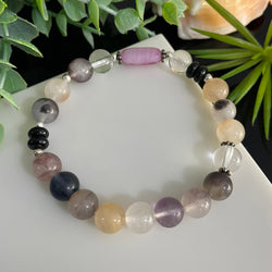 Violet and Clear Quartz Gemstone Sterling Silver Beaded Bracelet Natural Stone Crystal Healing