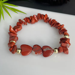 Red Jasper Chip Heart Stretch & Gold Filled Beaded Bracelets - Natural Stone Crystal Healing