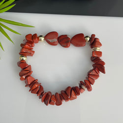 Red Jasper Chip Heart Stretch & Gold Filled Beaded Bracelets - Natural Stone Crystal Healing