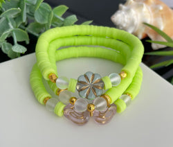 SET of 3 Green Clay Acrylic Beaded Bracelet / Stacking Bracelets