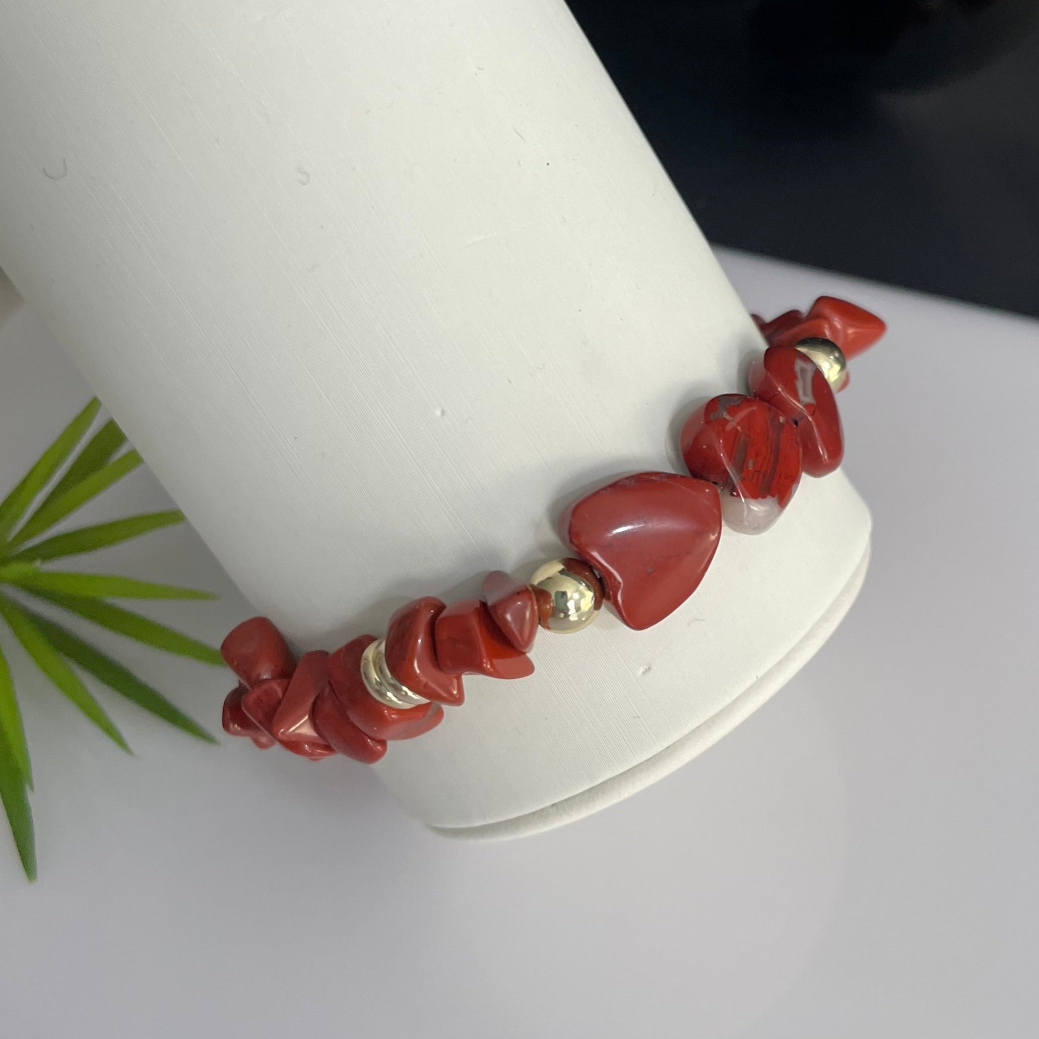 Red Jasper Chip Heart Stretch & Gold Filled Beaded Bracelets - Natural Stone Crystal Healing