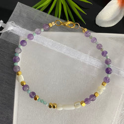 4mm Amethyst, Amazonite & White MOP Gold Plated Beaded Bracelet