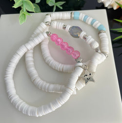 SET of 3 White Polimer Clay Beaded Bracelet / Stacking Bracelets