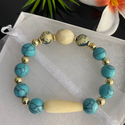 Gold Filled 10mm Turquoise & Cream Acrylic Beaded Bracelet