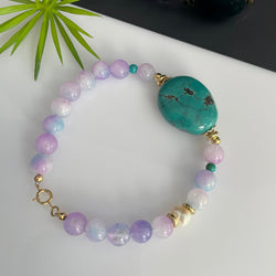 Light Purple Lavender Jade & Turquoise Gold Filled beaded Bracelet