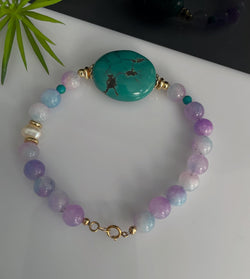 Light Purple Lavender Jade & Turquoise Gold Filled beaded Bracelet